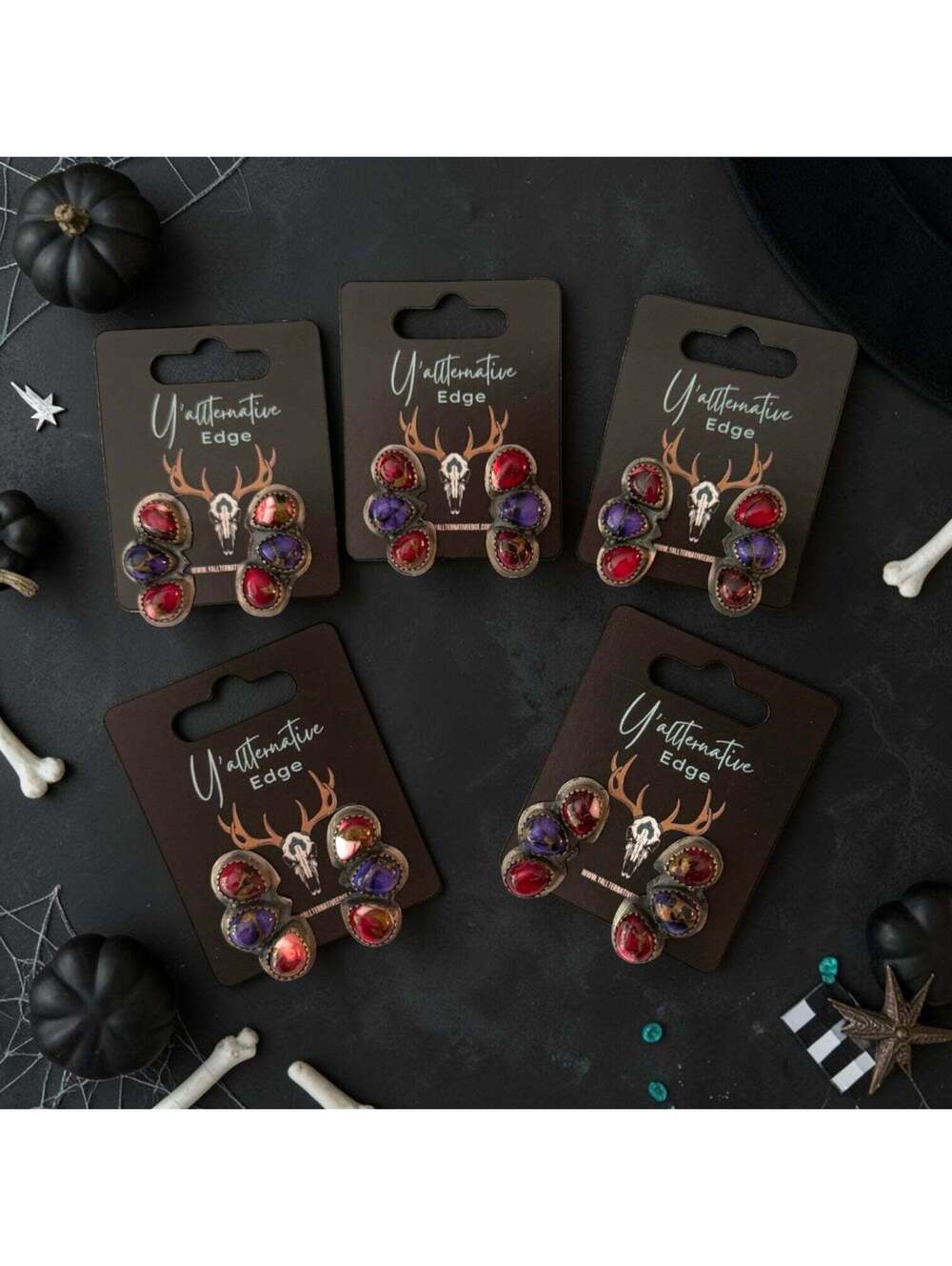 Purple & Rose Dahlia Cluster Y’allternative Edge Earrings